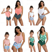 Traje de baño a juego para madre e hija, Bikini Floral con volantes de dos piezas, ropa de playa familiar de verano 2024 - compra barato