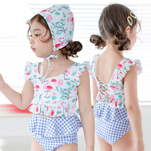 Conjunto de biquíni flamingo para meninas, duas peças, traje de banho infantil, roupa de praia 2024 - compre barato