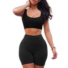 Conjunto duas peças top e shorts de motociclista, sexy, curto, colado e várias cores, roupa feminina para o verão, 2019 2024 - compre barato