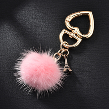 New Personalized Real Mink Fur Key chain with Tower Women Bag Charm Key Ring Valentines Day Gift Women KeyChain Jewelry EH314 2024 - buy cheap