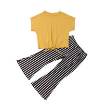 Комплект из 2 предметов, одежда для маленьких девочек летняя футболка Топы + штаны в полоску, комплект одежды 2024 - купить недорого