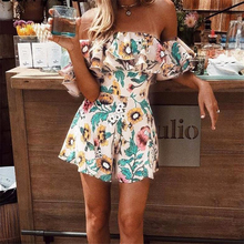 2019 Summer Short Jumpsuits Overall For Women New Lady Floral Printed Playsuit Jumpsuit Beach Summer Off Shoulder Ruffle Romper 2024 - buy cheap