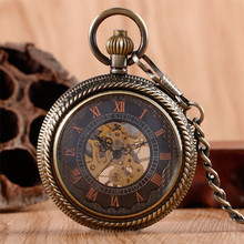 Прозрачный Механические карманные часы ретро часы Для мужчин Для женщин Для мужчин ручной обмотки римскими цифрами Скелет с цепочка в стиле «стимпанк» reloj 2024 - купить недорого
