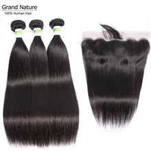 Grand natural pacote de cabelo malásia com fecho 4pcs lote cabelo humano pré-selecionado renda fechamento frontal com pacotes remy 2024 - compre barato