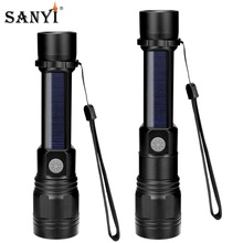 Solar Powered LED Flashlight 3 Modes Zoomable Focus Torch Solar/USB Charging Light With Compass Survival Tool Emergency Light 2024 - buy cheap