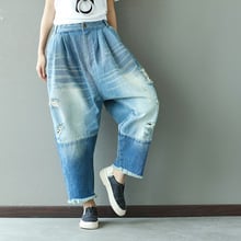 Pantalones vaqueros superholgados de algodón con agujeros para mujer, pantalón informal de gran tamaño, con nueve puntos, con personalidad 2024 - compra barato