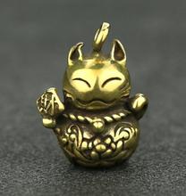 Collection Chinese Brass Carved Beautiful Fortune Cat Exquisite Small Pendant Statue Gift 2024 - buy cheap