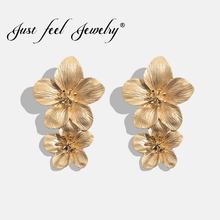 JUST FEEL Gold Color Flower Long Stud Earrings For Women Boho Fashion Wedding Geometric Punk Statement Vintage Earrings Jewelry 2024 - buy cheap