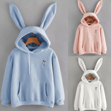 Womens Girls Cute Rabbit Ear Long Sleeve Hoodie Autumn Winter Warm Sweatshirt Ladies Casual Hooded Pullover Sweatshirt Tops Coat 2024 - buy cheap