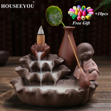 10Pcs Incense Cones + Zen Lotus Pond Little Monk Backflow Incense Burner Stick Holder Hand Aroma Crafts Waterfall Censer Spices 2024 - buy cheap