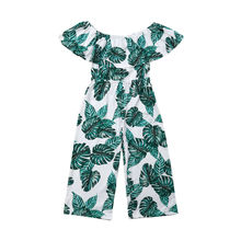 2019 Fashion Kids Girls Off shoulder Cape Collar Print Wide Leg Overall Pant Romper One Pieces Children Clothes Summer 2024 - buy cheap