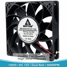 Gdstime High Wind Pressure 120mm 12025 DC 12V 2Pin Dual Ball Bearing 120x120x25mm 12cm Cooler Cooling Fan 2024 - buy cheap