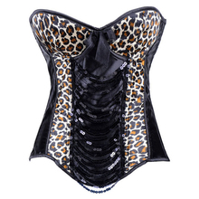 Corpete de leopardo steampunk feminino, espartilho treino de cintura preto, lingerie gótica, top 2024 - compre barato