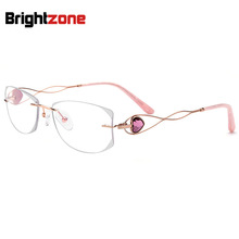Korea Mineral Cutting Edge IP Electroplate Rimless Pure Titanium Spectacle Frame Eye Glasses Frames For Women Points Zero Rims 2024 - buy cheap