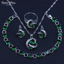 Silver Color Jewelry Sets For Women green Cubic Zirconia Necklace Pendant Earrings Rings Bracelet Free Gift Box 2024 - buy cheap