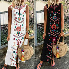 Women Ladies Summer Sleeveless Holiday Boho Cotton Casual Linen Kaftan Maxi Dress Loose Long Dresses 2024 - buy cheap