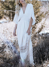 Vestido blanco largo con bordado para mujer, caftanes largos, vestido playero bohemio para verano, novedad 2024 - compra barato