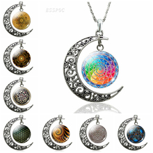 Collar de flor de Mandala con símbolo de Yoga para mujer, imagen creativa religiosa, luna creciente hueca, de cristal estilo cabujón, joyería, colgante para regalo 2024 - compra barato