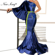 Vestido de festa azul um ombro sereia, vestido de baile, aplique, lindo vestido arábia, dubai, oriente médio, vestido de festa 2024 - compre barato