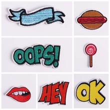 Fine OOPS! OK HEY Letter Words Embroidery Patches Lip Lollipop Appliques 3D DIY Decoration Clothes Stickers 2024 - buy cheap