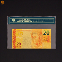 Billete de Banco 24k, lámina dorada, colección de 20 reales de Brasil, billete de oro con regalo de COA de PVC para negocios 2024 - compra barato