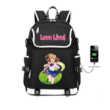 Японский аниме LOVELIVE рюкзак USB зарядка Подростковая сумка для ноутбука женские мужские дорожные сумки через плечо студенческие школьные сумки рюкзак 2024 - купить недорого