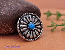 10pc 26X26MM Beleza Tribal AZUL Turquesa de Prata Antigo Bohemian Flor Conchos Leathercraft 2024 - compre barato