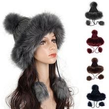 Gorro feminino canelado inverno macio flanela forrado chapéu de malha com pelo falso pom 2024 - compre barato