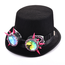 Steampunk Men's Black Hat With Crystals Rivets Goggles Party Cosplay Punk Glasses Fedora Top Hat Gothic Accessory 2024 - buy cheap
