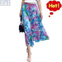 Summer Skirt for Women Fashion Bohemia High Elastic Waist Vintage Elegant Floral Print Beach Chiffon Skirt G3P7 2024 - buy cheap