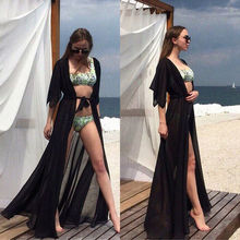 Hot Women Summer Dress Swim Beach Dresses Solid Sundress Chiffon Kimono Beach Cardigan Bikini Cover Up Wrap Beachwear Long Dress 2024 - buy cheap