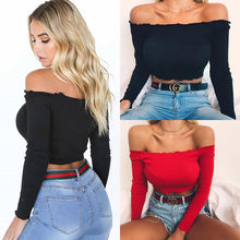 Fashion Women Sexy Off-shoulder Wave Selvedge Long Sleeve Sweater Pullover Tube Crop Top Autumn Casual Tops 2024 - buy cheap