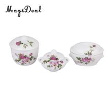 MagiDeal 3Pcs Doll House Kitchen Miniature Casserole Pot Bowl Lid with Floral Pattern for Interior Room Model Kids Role Play 2024 - buy cheap