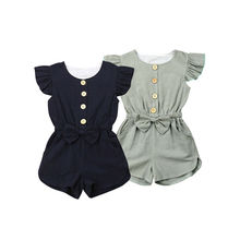 1-6Y Summer Toddler Kids Baby Girl Ruffles Sleeveless Solid Color Bow Romper Jumpsuit One Pieces Outfits Summer Clothes 2024 - buy cheap