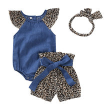 Citgeett Summer Newborn Infant Kids Baby Girl Leopard Denim Romper Shorts Pants Headband 3PCS Patchwork Outfits Set Clothing 2024 - buy cheap