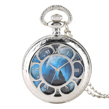 Серебряные полые кварцевые карманные часы Howling Wolf циферблат Мужские Fob часы с подвеской ожерелье модные часы подарки на день рождения для мальчиков 2024 - купить недорого