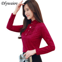 2021 Autumn Korean Lace Long Sleeve Shirt Women Tops Elegant Ruffled Button Lace Blouse Winter Plus Size Female Clothing 2024 - buy cheap