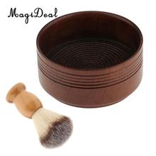 Kit de maquinilla de afeitar con mango de madera Natural para hombres, juego de brocha de afeitar, taza de madera, tazón, para barbero 2024 - compra barato