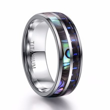 Luxury 8mm High Polished Abalone Shell Punk Tungsten Ring Carbon Fiber Stainless Steel Wedding Ring 2024 - buy cheap