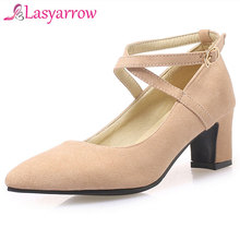 Zapatos de tacón con hebilla cruzada Lasyarrow 2019 de primavera para mujer, zapatos de oficina poco profundos para el trabajo, zapatos de tacón con punta estrecha a la moda 2024 - compra barato