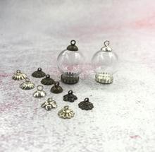 50pcs/lot 20x12mm round orb glass globe crown tray base cap set glass vial pendant glass cover dome necklace diy pendants charms 2024 - buy cheap