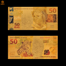 Цветная мировая валютная бумага Бразилия 50 реаис позолоченная копия поддельные деньги золотые банкноты коллекции 2024 - купить недорого