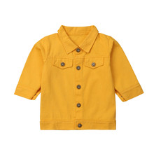 Primavera otoño niños niña Jeans ropa de abrigo chaqueta de mezclilla Tops trajes ropa amarillo 1-6Y 2024 - compra barato