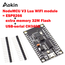 NodeMCU V3 Lua WIFI модуль интеграции ESP8266 Дополнительная память 32M Flash USB-serial CH340G подходит для Node MCU 2024 - купить недорого