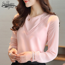 2021 Fashion Chiffon Women Blouse Shirt Long Sleeve Pink Chiffon Blouse Women Shirt Ladies Tops Blusas Feminine Blouses 620G 30 2024 - buy cheap