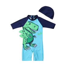 2PCS 1-6Y Toddler Baby Kids Boys Sun Protective Swimwear Cartoon Animal Print Long Sleeve Romper+Hats Costume Bathing Suits 2024 - buy cheap