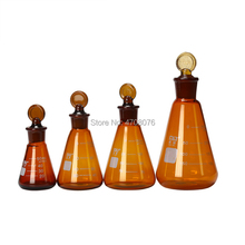 Frasco cônico graduado de vidro marrom, com rolha de borossilicato, erlenmeyer, frascos triangulares para experimento químico, 50-250ml 2024 - compre barato