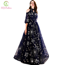 SSYFashion New Evening Dress Navy Blue Starry Pattern Soft Tulle Floor-length Prom Gown Custom Formal Dresses Robe De Soiree 2024 - buy cheap