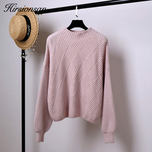 Hirsionsan Pull Femme 2020 Winter Autumn Oversized Knitted Cashmere Sweater Women Lantern Sleeve Diamond Basic Thicken Pullovers 2024 - buy cheap