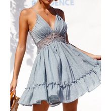 Women Backless Off Shoulder Floral Mini Dress Summer Party Beach Sundress Deep V-neck Lace Sleeveless Dresses 2024 - buy cheap